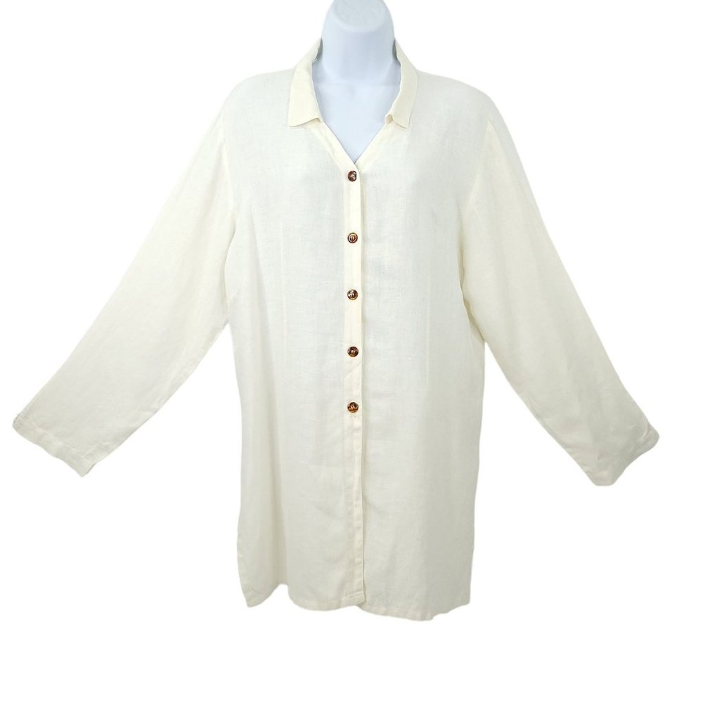 Kiko Comfortable Clothing Linen Button Front Shirt Womens Size M/L Side Vent